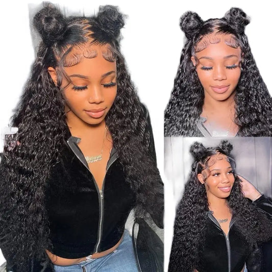 Bundleup 10A Transparent 360 Lace Front Wigs Human Hair Pre Plucked Deep Wave Lace Front Wigs Human Hair 360 Lace Frontal Wigs for Black Women Natural Hairline Deep Culy 360 Full Lace Human Hair Wigs(18Inch)